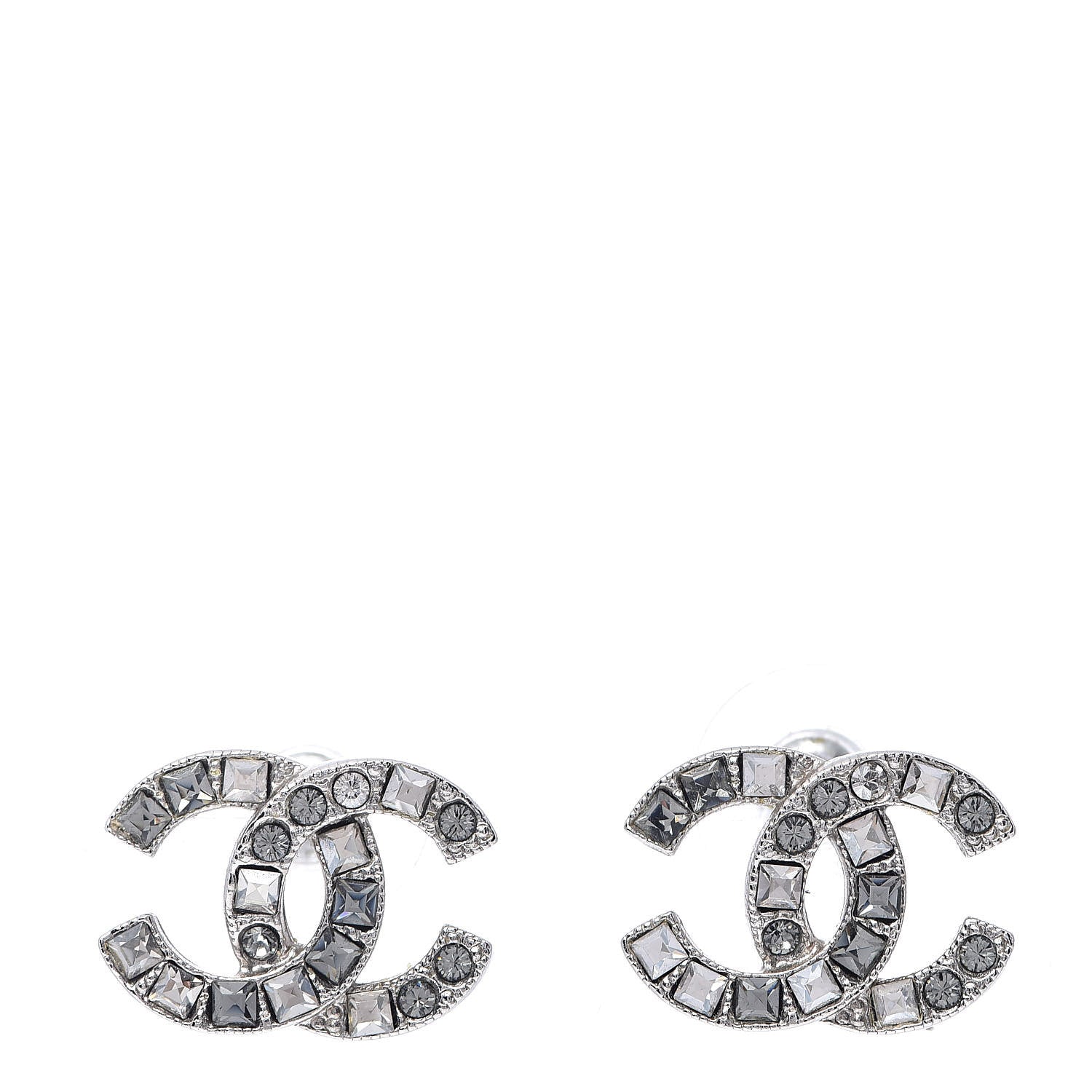 Chanel Baguette Crystal CC Earrings Silver 1 of 5