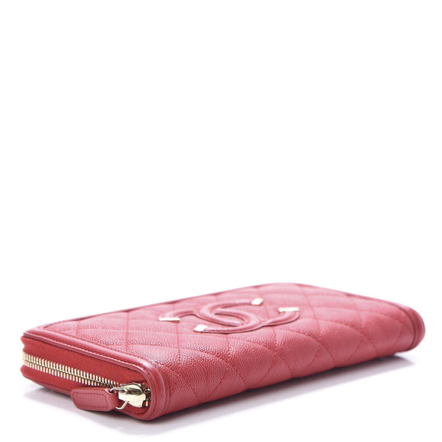 Chanel Caviar Quilted Filigree Zip Around Wallet Red 4 of 9