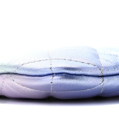 Chanel Gradient Metallic Calfskin Quilted Small Cosmetic Pouch Silver Blue Yellow Purple 9 of 10