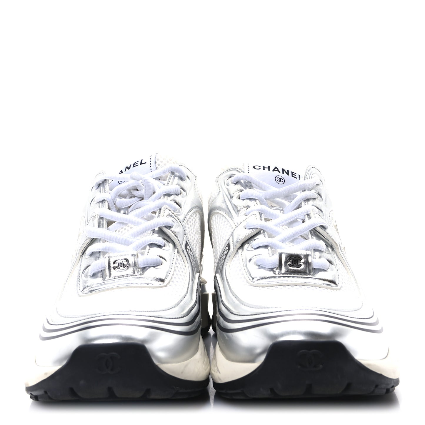 Fabric Laminated Calfskin Stretch CC Sneakers 39 White Silver