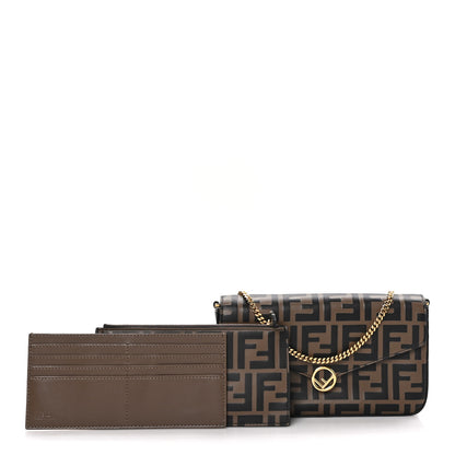 Fendi Vitello Soft F is Fendi Bi-Color FF 1974 Embossed Envelope Wallet On Chain with Pouches Maya Black 3 of 11