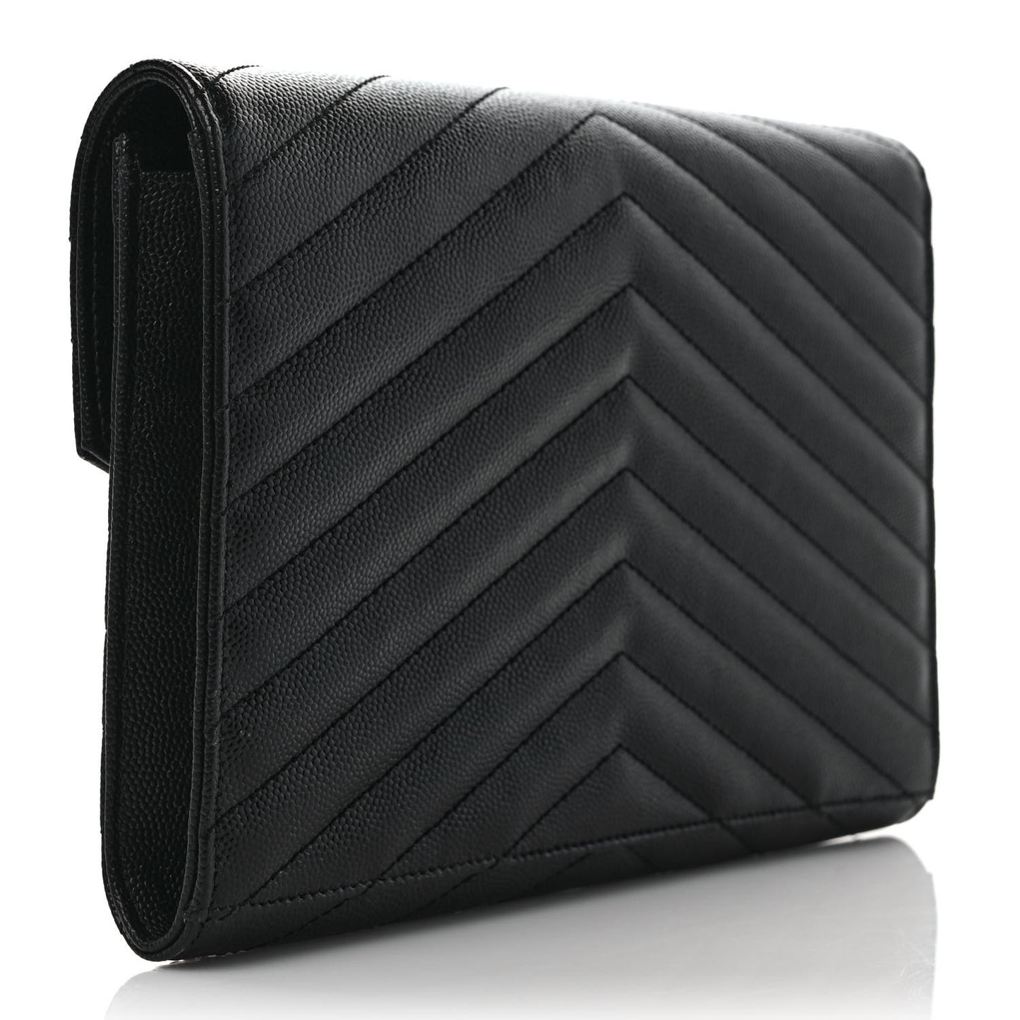 Grain De Poudre Matelasse Chevron Monogram Envelope Clutch Black