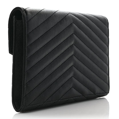 Saint Laurent Grain De Poudre Matelasse Chevron Monogram Envelope Clutch Black 4 of 9