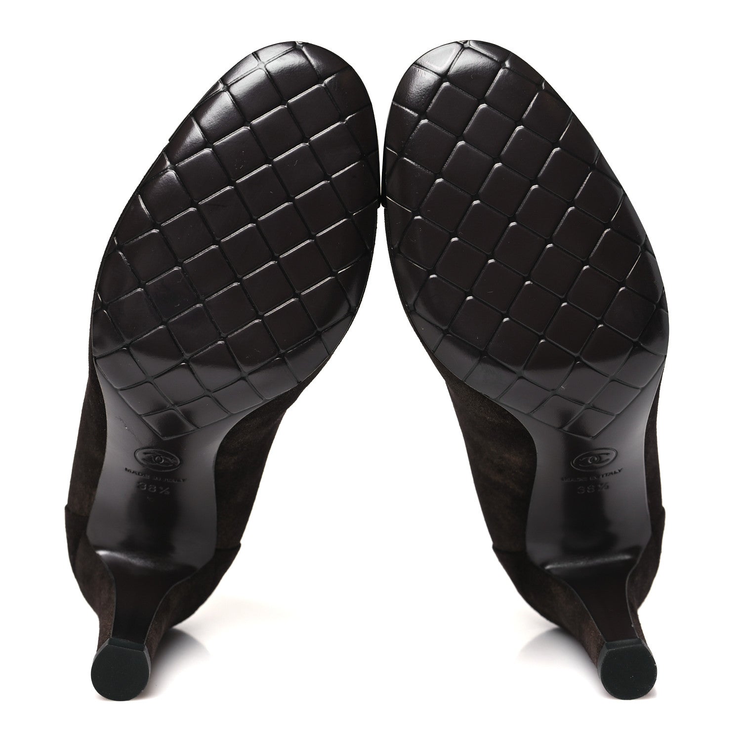 Chanel Coated Suede CC Cap Toe Pumps 38.5 Black Brown 6 of 9