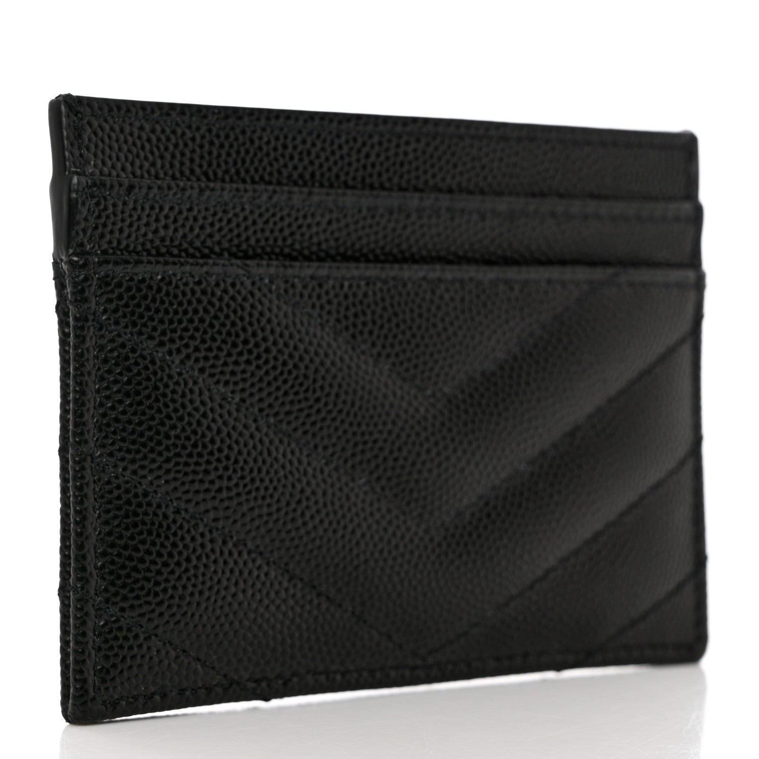 Saint Laurent Grain De Poudre Matelasse Chevron Monogram Credit Card Case Black 3 of 8