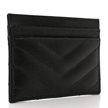 Saint Laurent Grain De Poudre Matelasse Chevron Monogram Credit Card Case Black 3 of 8