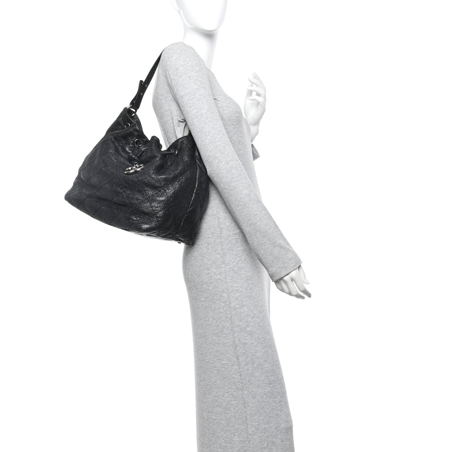 Chanel Glazed Calfskin On The Road Drawstring Tote Black 2 of 10