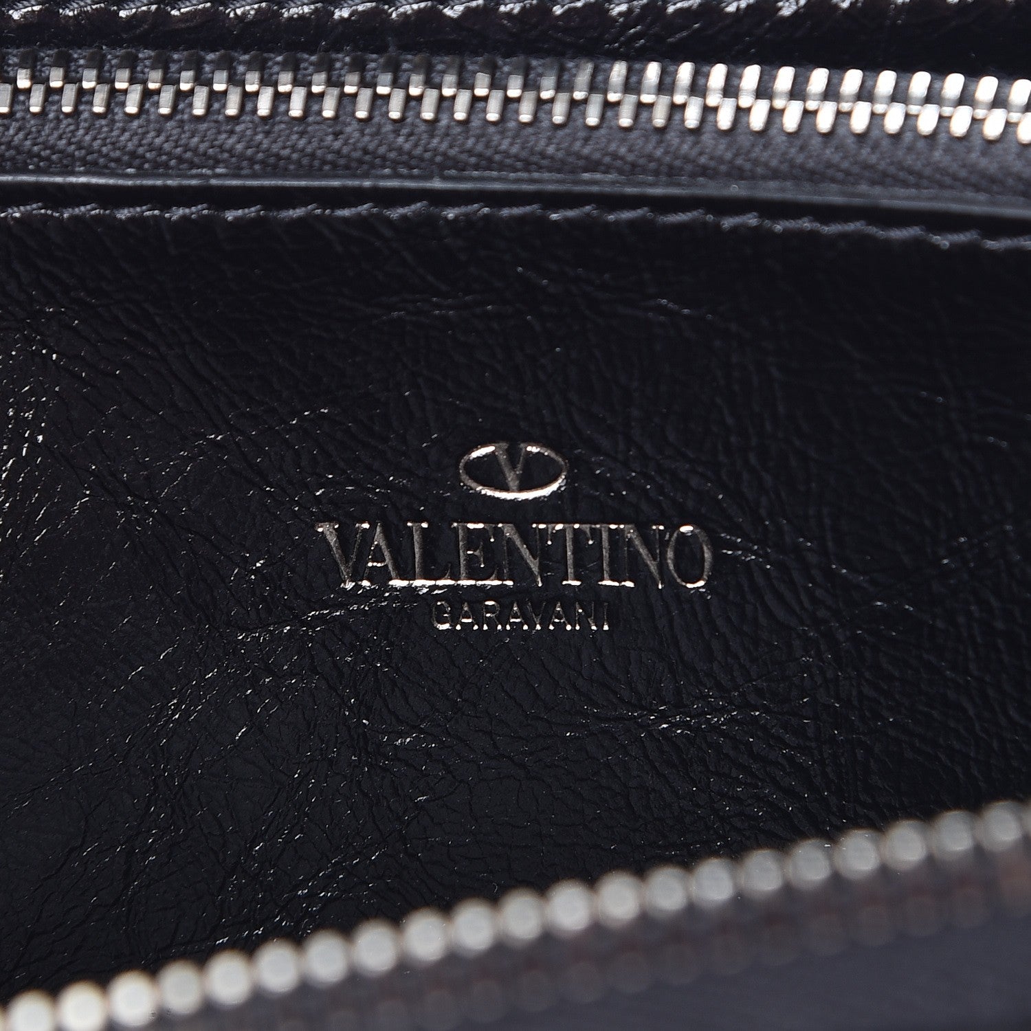 Valentino Garavani Craquele Calfskin Rockstud Zip Around Wallet Black 6 of 9
