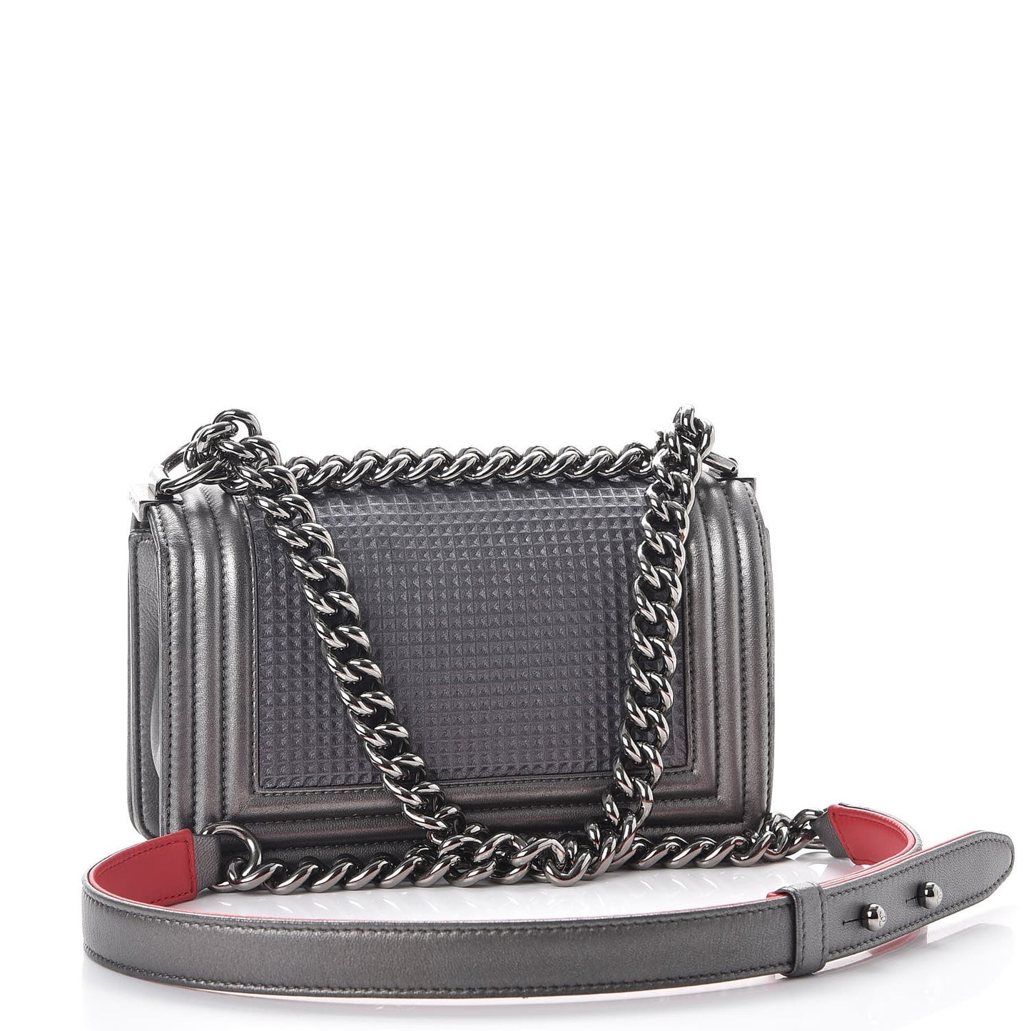Lambskin Embossed Small Cube Boy Flap Grey