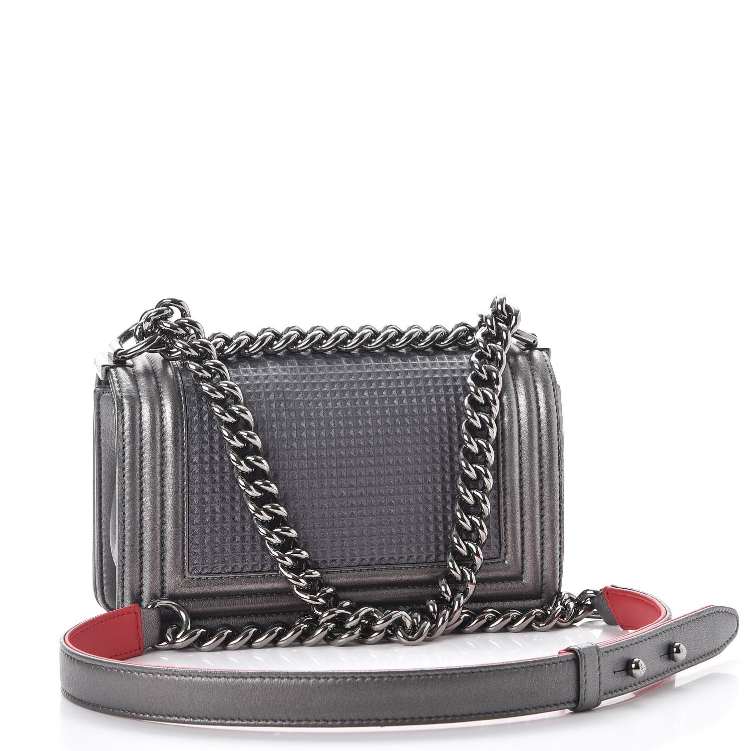 Chanel Lambskin Embossed Small Cube Boy Flap Grey 3 of 7