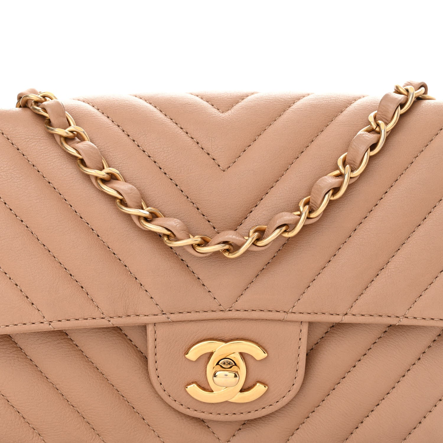 Chanel Calfskin Chevron Quilted Mini Rectangular Flap Dark Beige 8 of 13