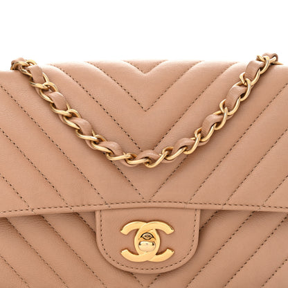 Chanel Calfskin Chevron Quilted Mini Rectangular Flap Dark Beige 8 of 13