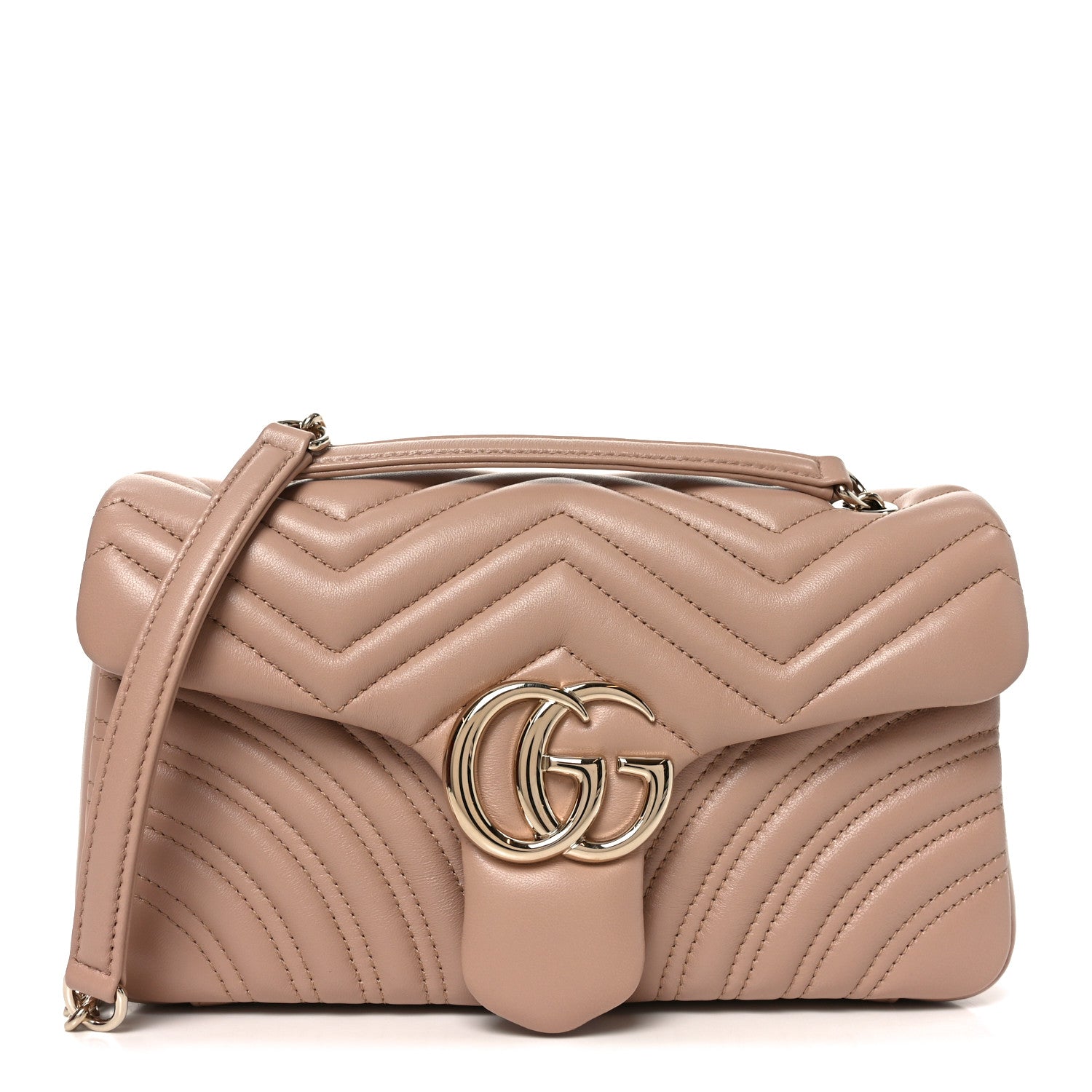 Gucci Lambskin Matelasse Medium GG Marmont Shoulder Bag Pink Beige 1 of 11