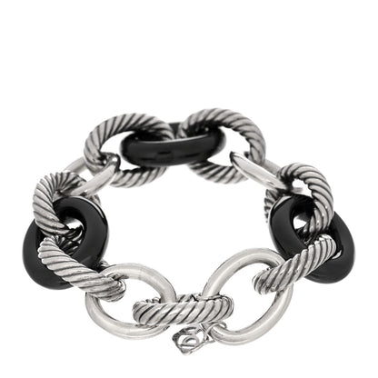 David Yurman Sterling Silver Black Ceramic 17mm Extra Large Oval Link Bracelet 2 of 3