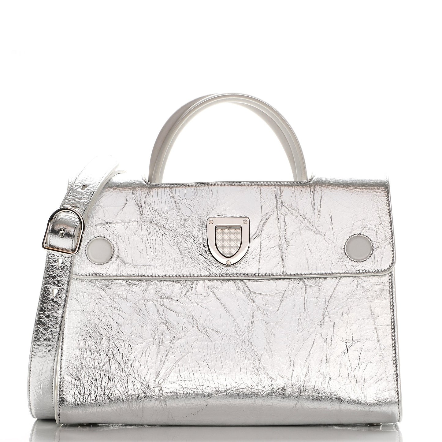 Metallic Calfskin Medium Diorever Flap Silver