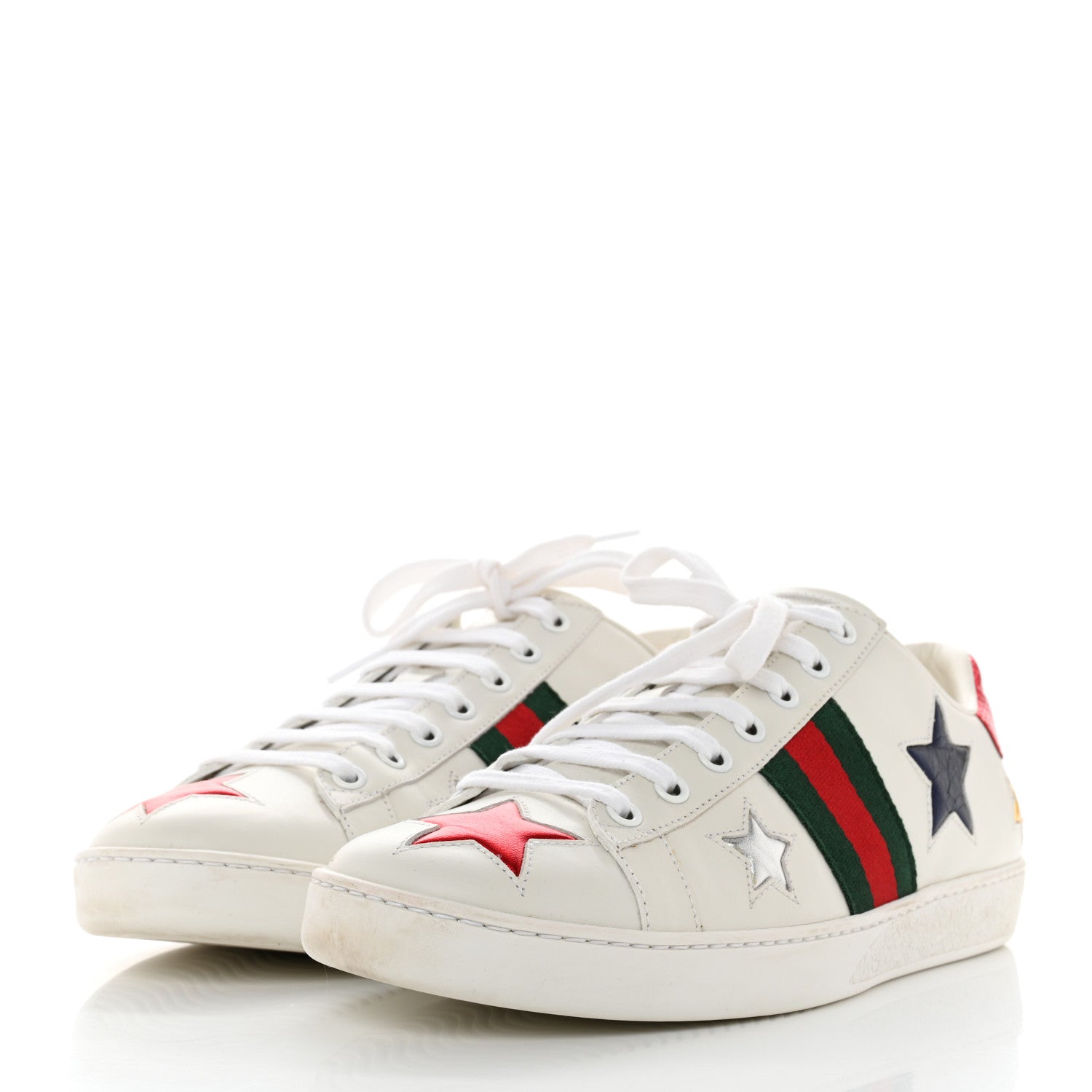 Gucci Calfskin Ayers Web Star Embroidered Womens Ace Sneakers 39.5 White Multi 3 of 9