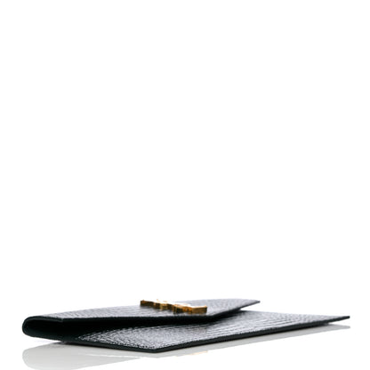 Saint Laurent Calfskin Crocodile Embossed Uptown Monogram Clutch Dark Green 4 of 12