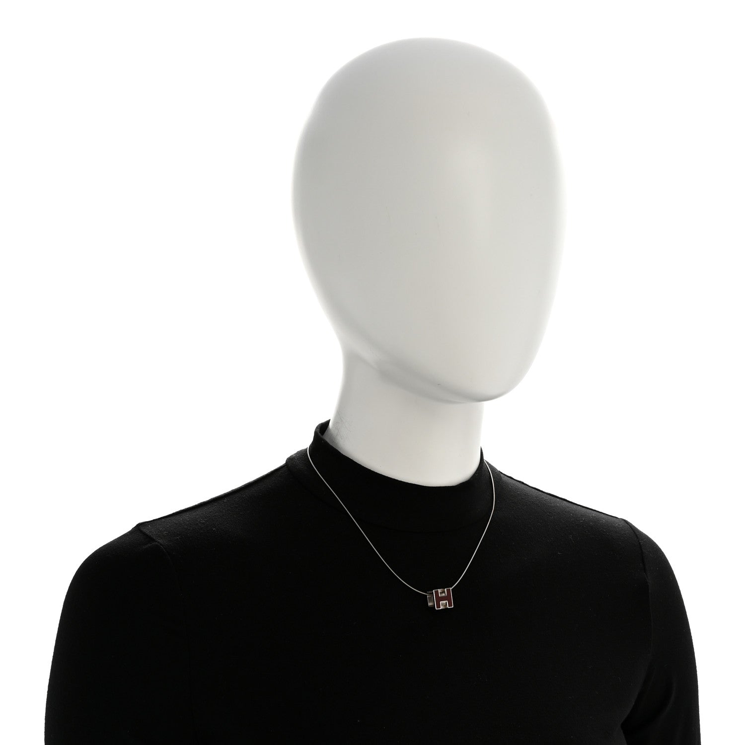 Hermes Palladium Lacquered Cage d'H Necklace Rouge H 2 of 7