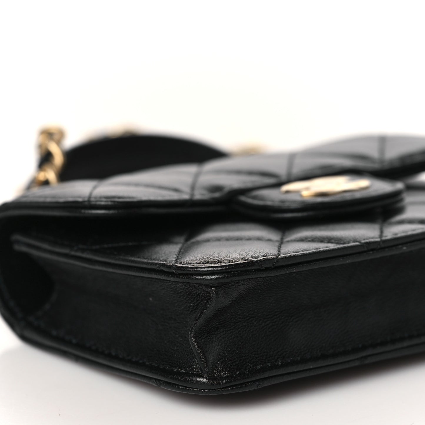 Lambskin Quilted Top Handle Flap Coin Purse With Chain Black