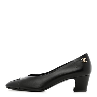 Chanel Lambskin Patent Calfskin Cap Toe CC Pumps 38 Black 1 of 14