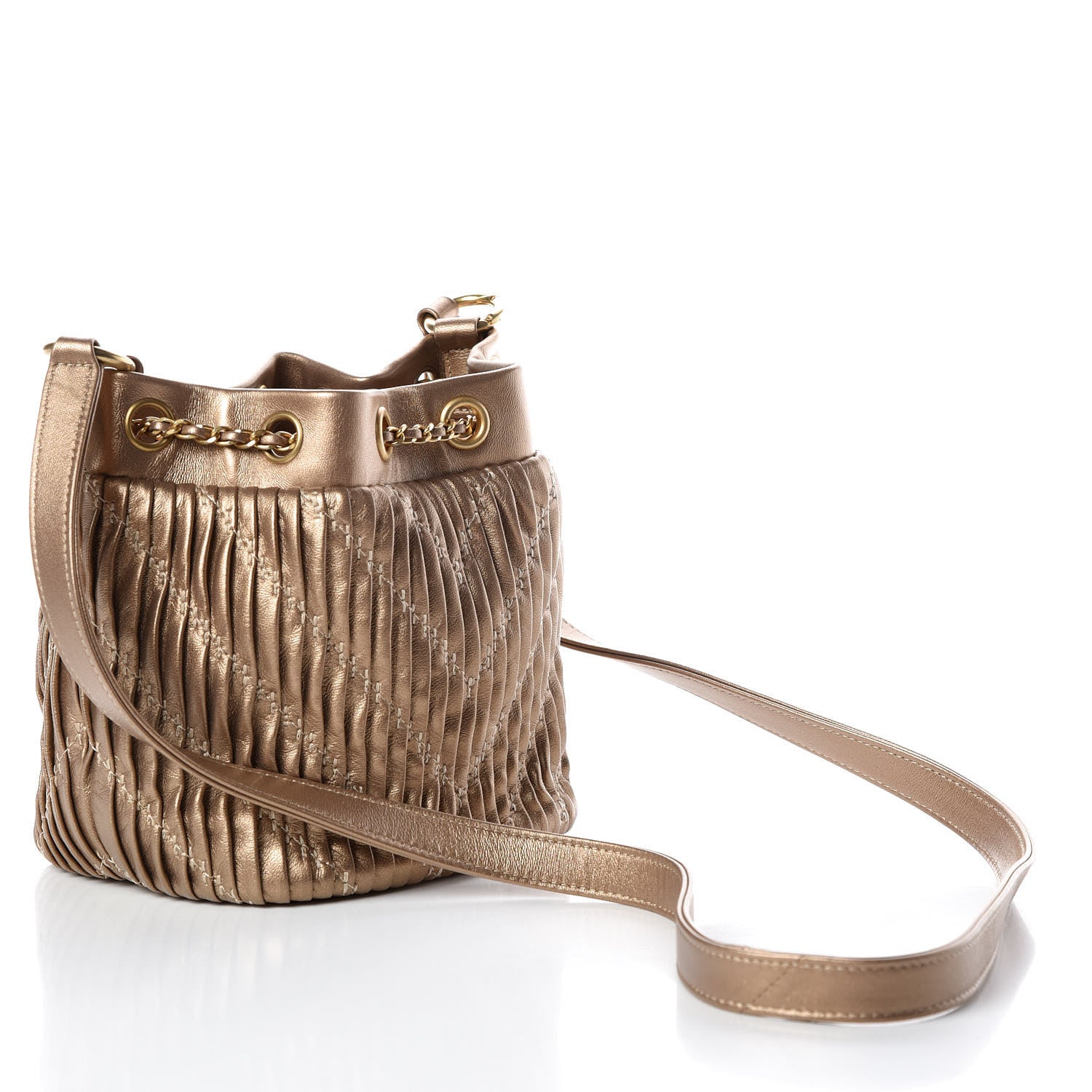 Chanel Metallic Lambskin Coco Pleats Small Drawstring Bag Gold 3 of 9