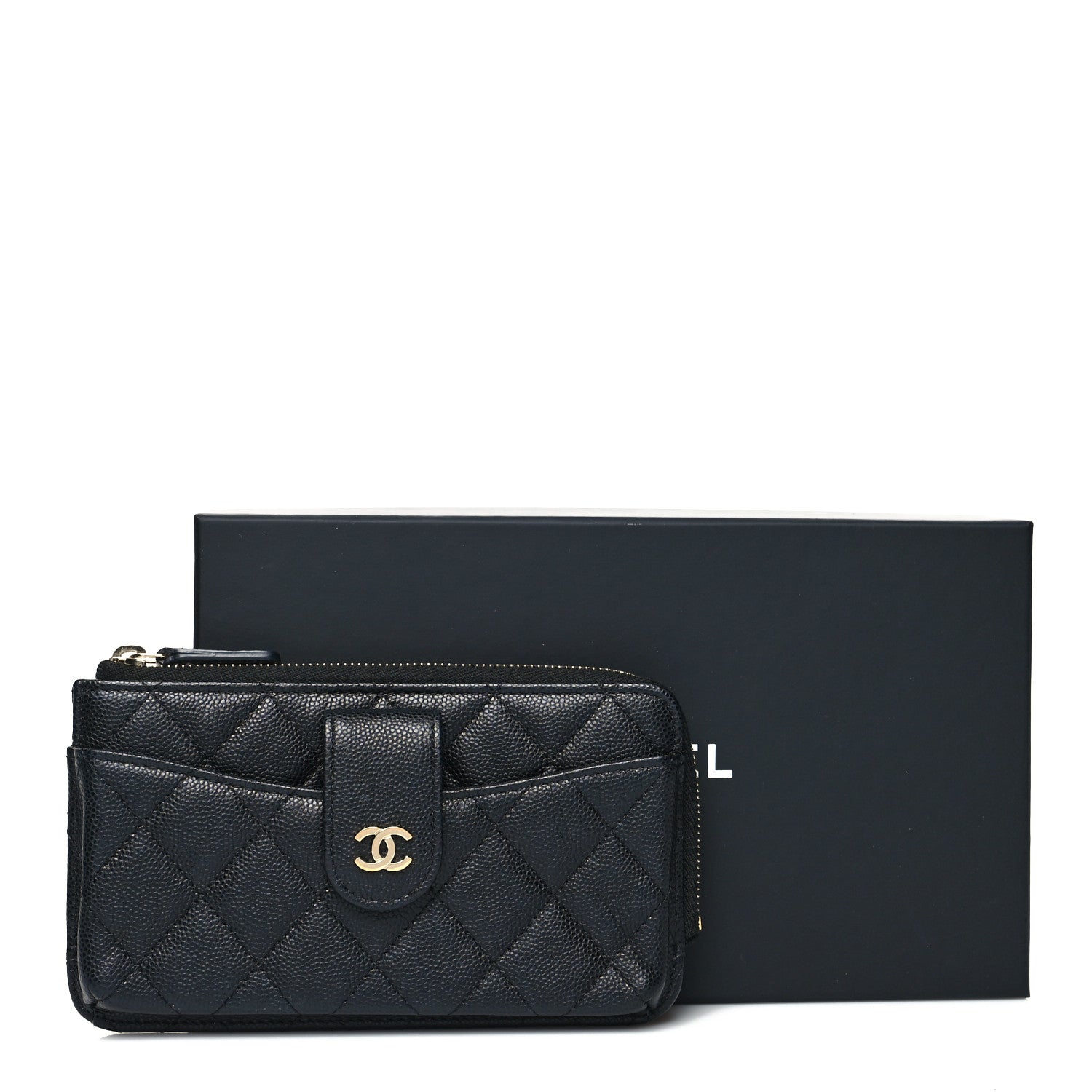 Chanel Caviar Quilted Phone Holder Zip Clutch Black 12 of 12
