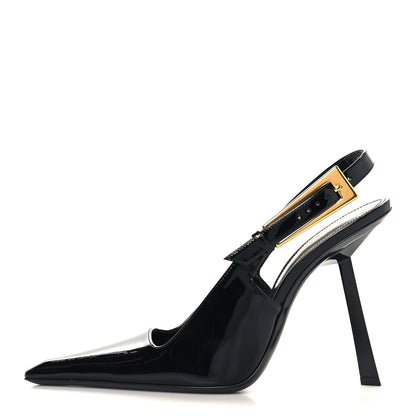 Saint Laurent Glazed Calfskin Lee Slingback Pumps 38 Black 1 of 10