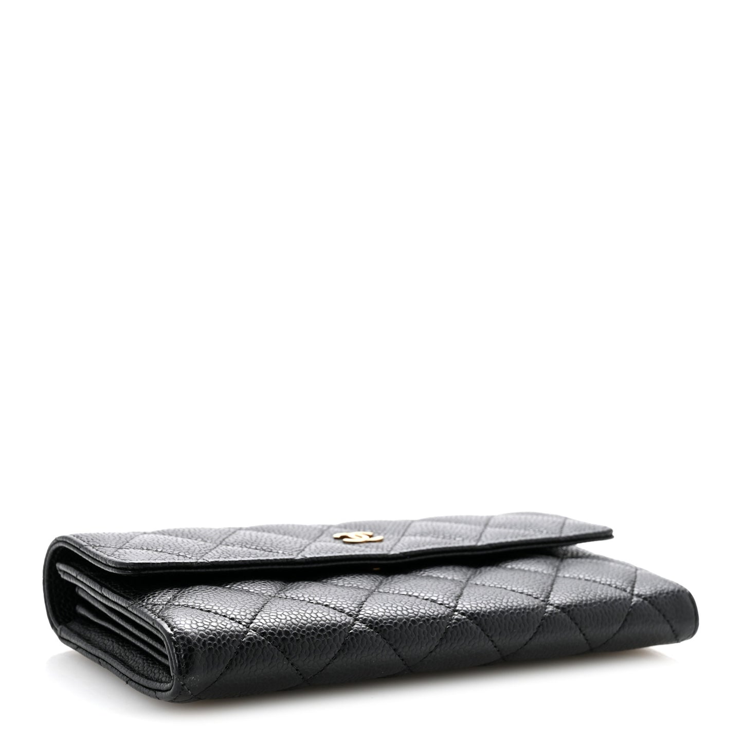 Caviar Quilted Large Gusset Flap Wallet Black