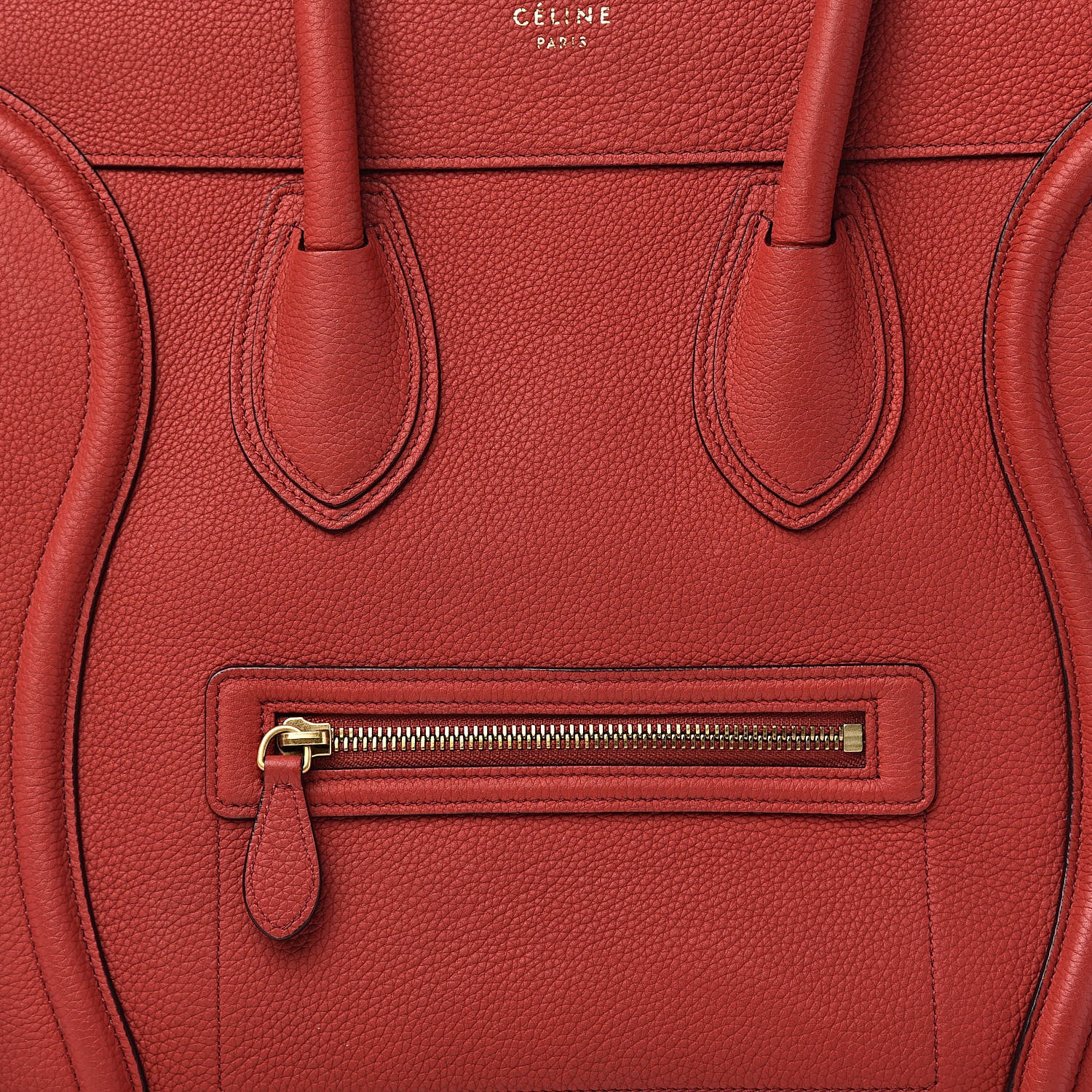Celine Drummed Calfskin Mini Luggage Coquelicot 16 of 16