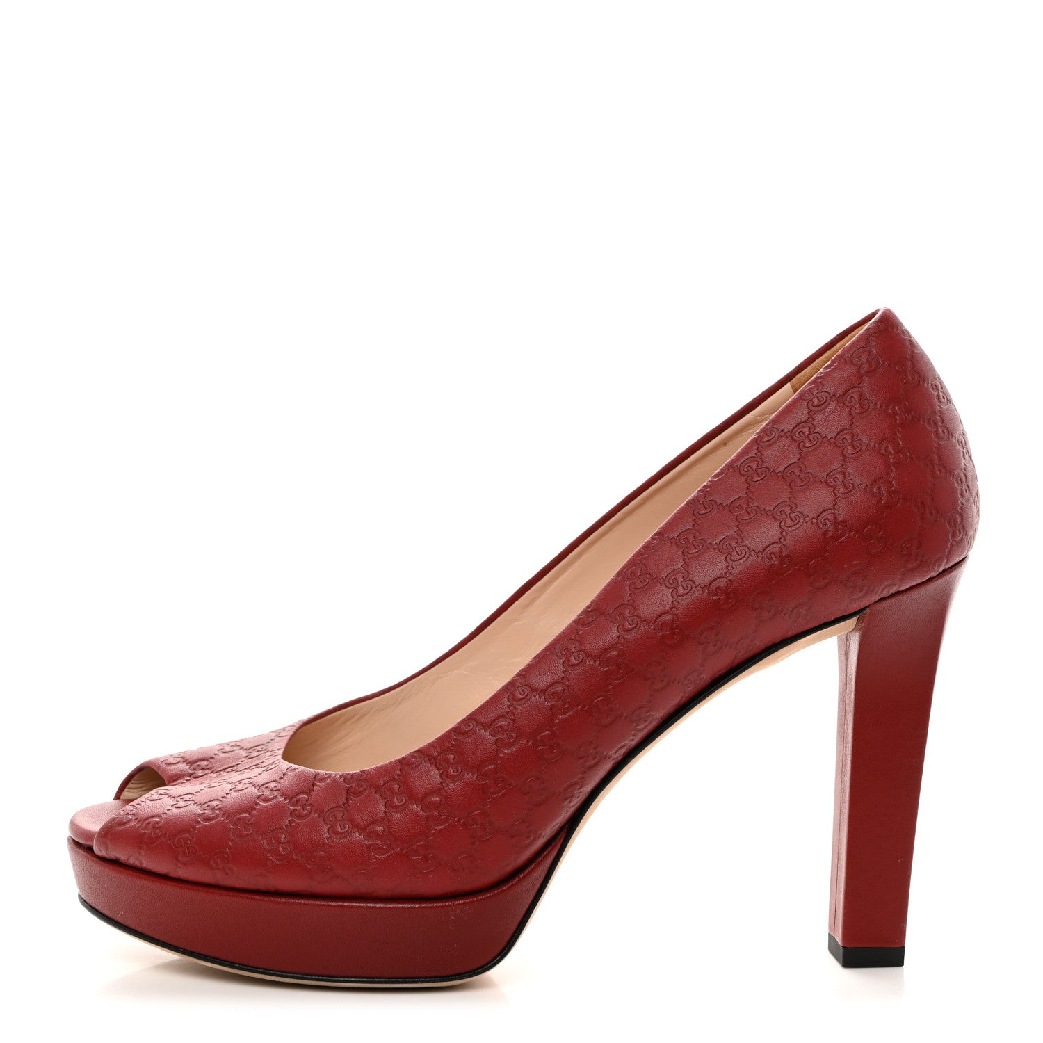 Gucci Soft Guccissima GG Peep Toe Heels 41 Red 1 of 8