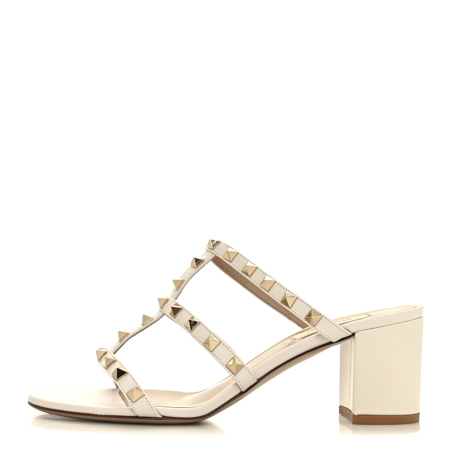 Valentino Garavani Calfskin Rockstud 60mm Caged Slide Sandals 39.5 Optic White 1 of 9
