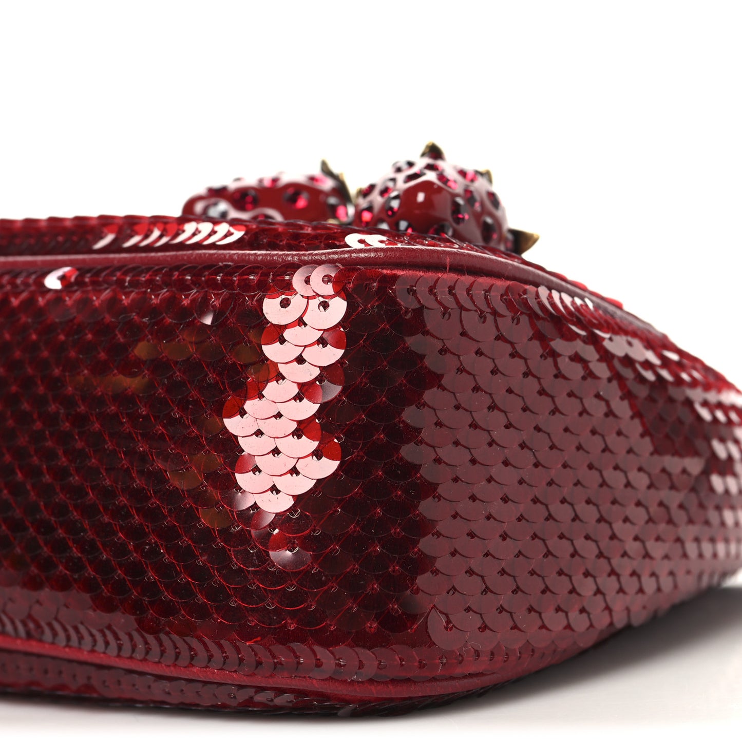 Sequin Textured Dollar Calfskin Strawberry Small Ophidia GG Handbag Red