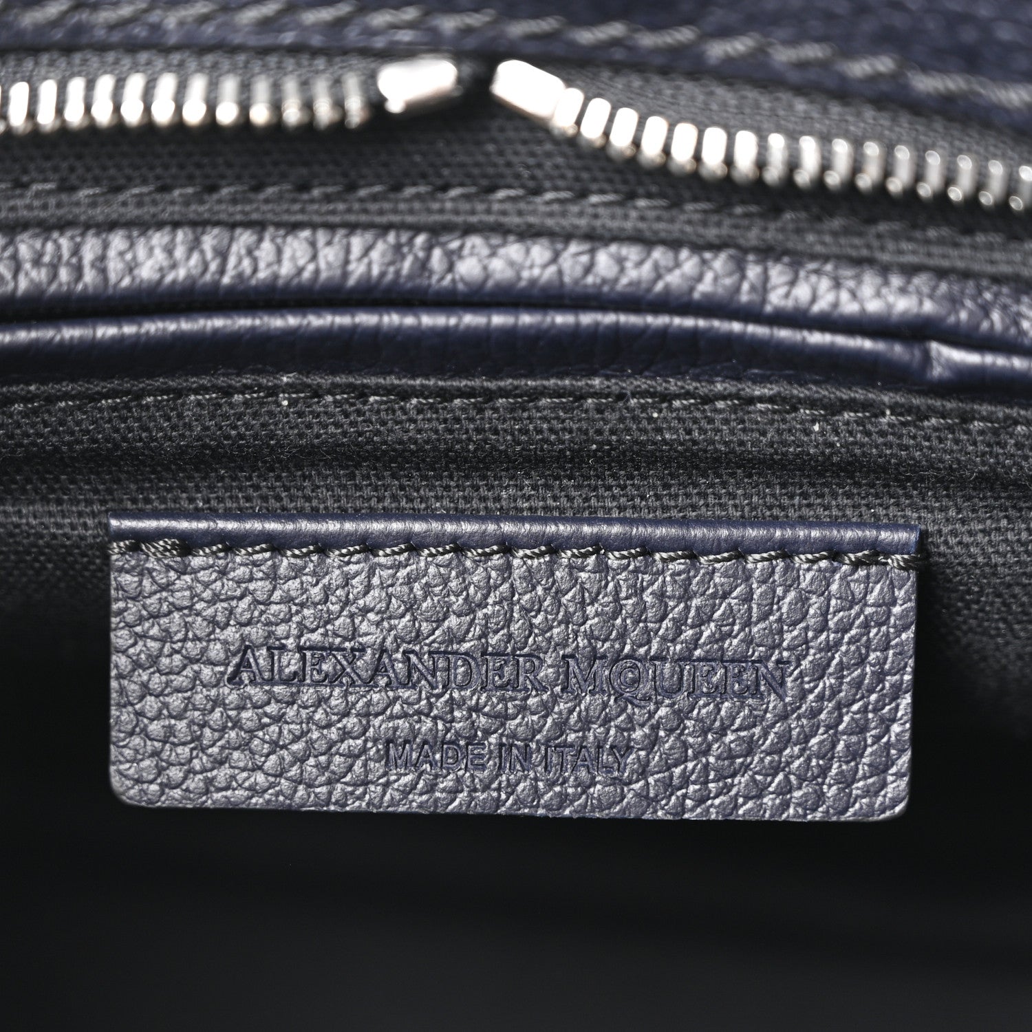 Alexander McQueen Pebbled Calfskin Small Skull Padlock Zip Around Tote Navy 6 of 10