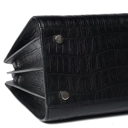 Saint Laurent Calfskin Crocodile Embossed Small Sac de Jour Black 9 of 12
