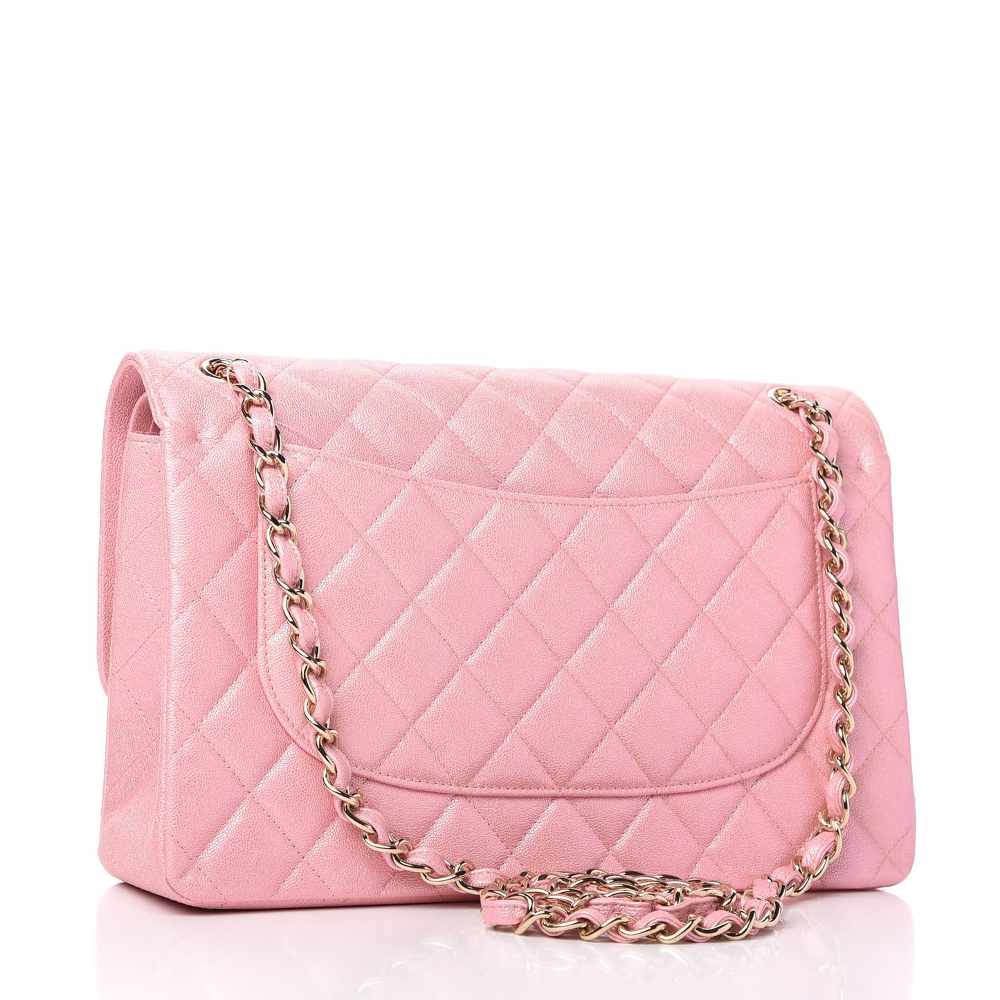 Iridescent Caviar Quilted Jumbo Double Flap Rose Pink