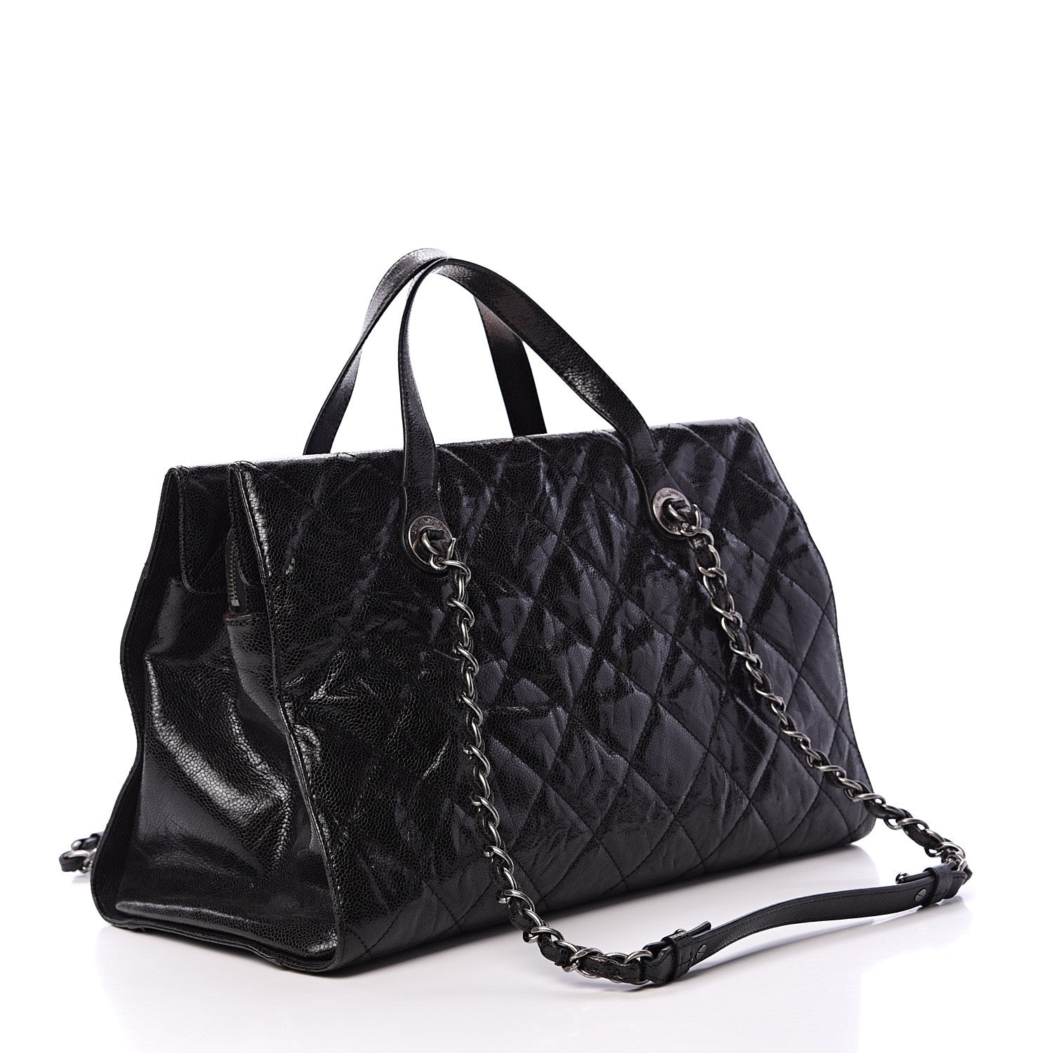 Chanel Crumpled Grained Calfskin Quilted CC Crave Tote Black 2 of 12