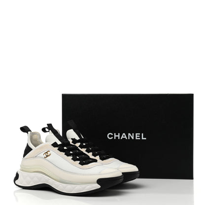 Chanel Velvet Calfskin Mixed Fibers CC Sneakers 37 Ivory Black 9 of 9