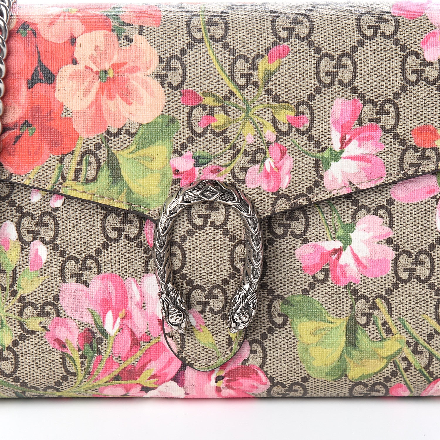 Gucci GG Supreme Monogram Blooms Mini Dionysus Chain Wallet Beige Multicolor Dry Rose 12 of 13