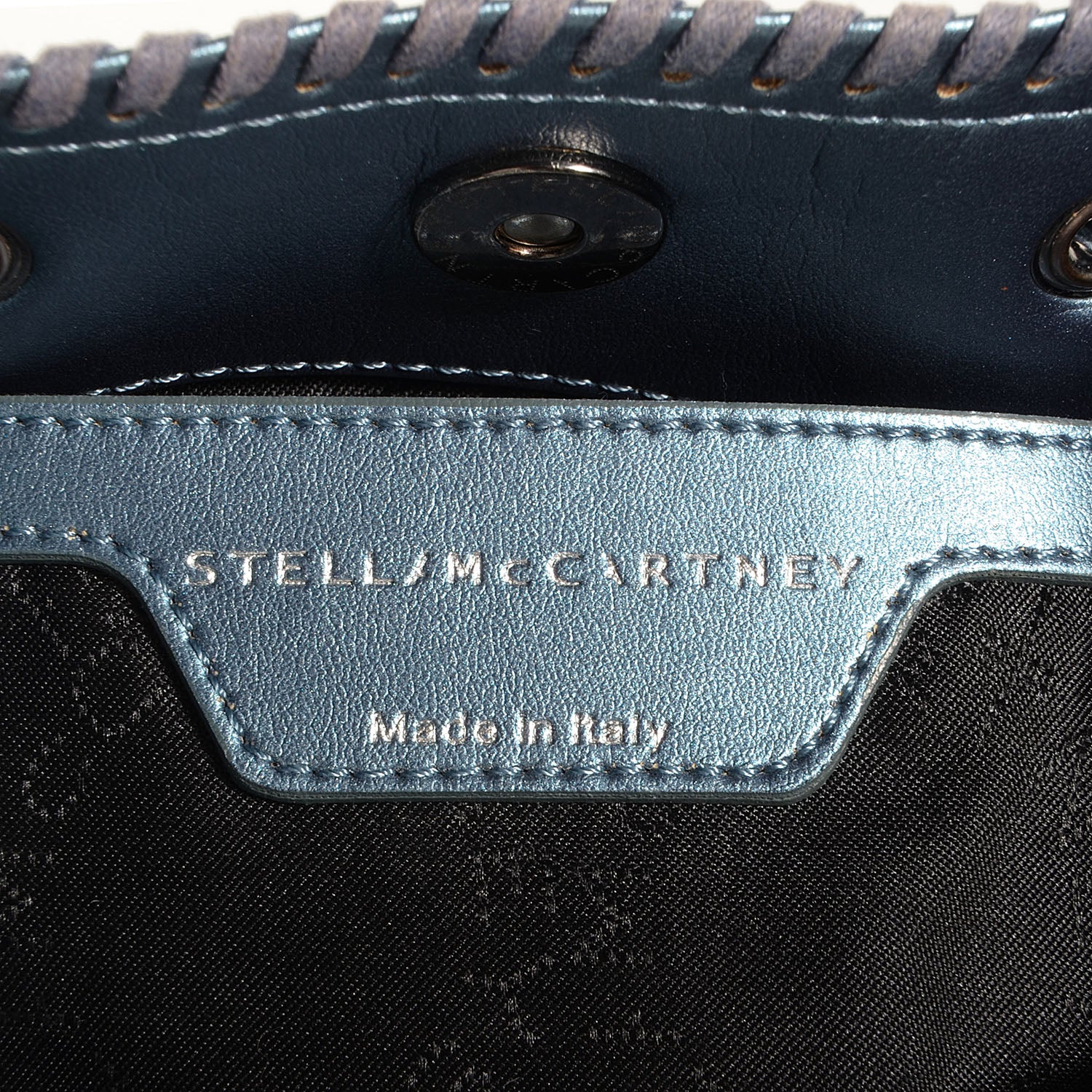 Stella McCartney Raffia Woven Mini Bucket Falabella Bag Metallic Blue 5 of 7