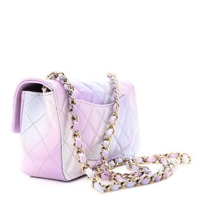 Chanel Lambskin Quilted Tie Dye Ombre Mini Rectangular Flap Purple Blue Pink 3 of 10