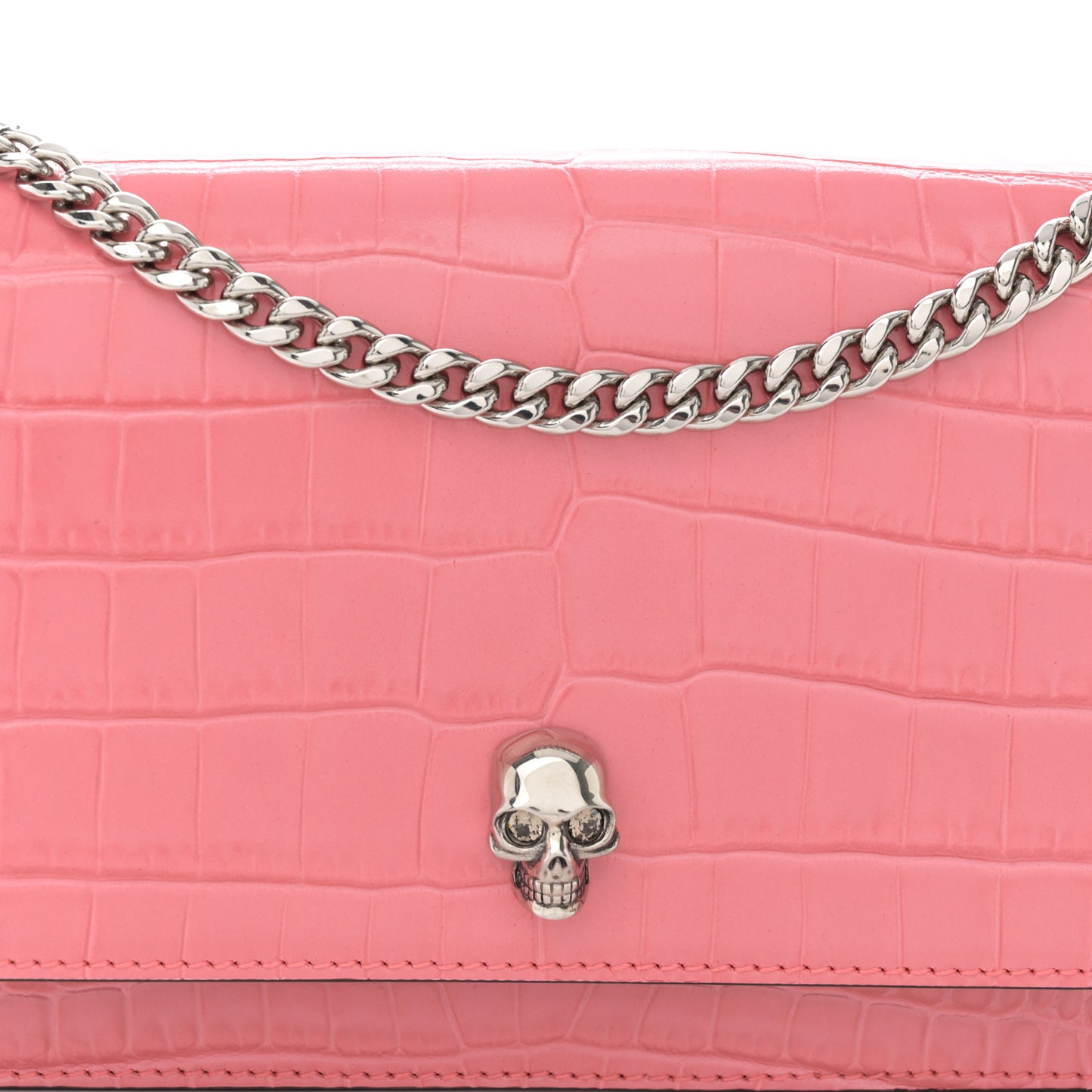 Calfskin Crocodile Embossed Skull Mini Crossbody Bag Coral
