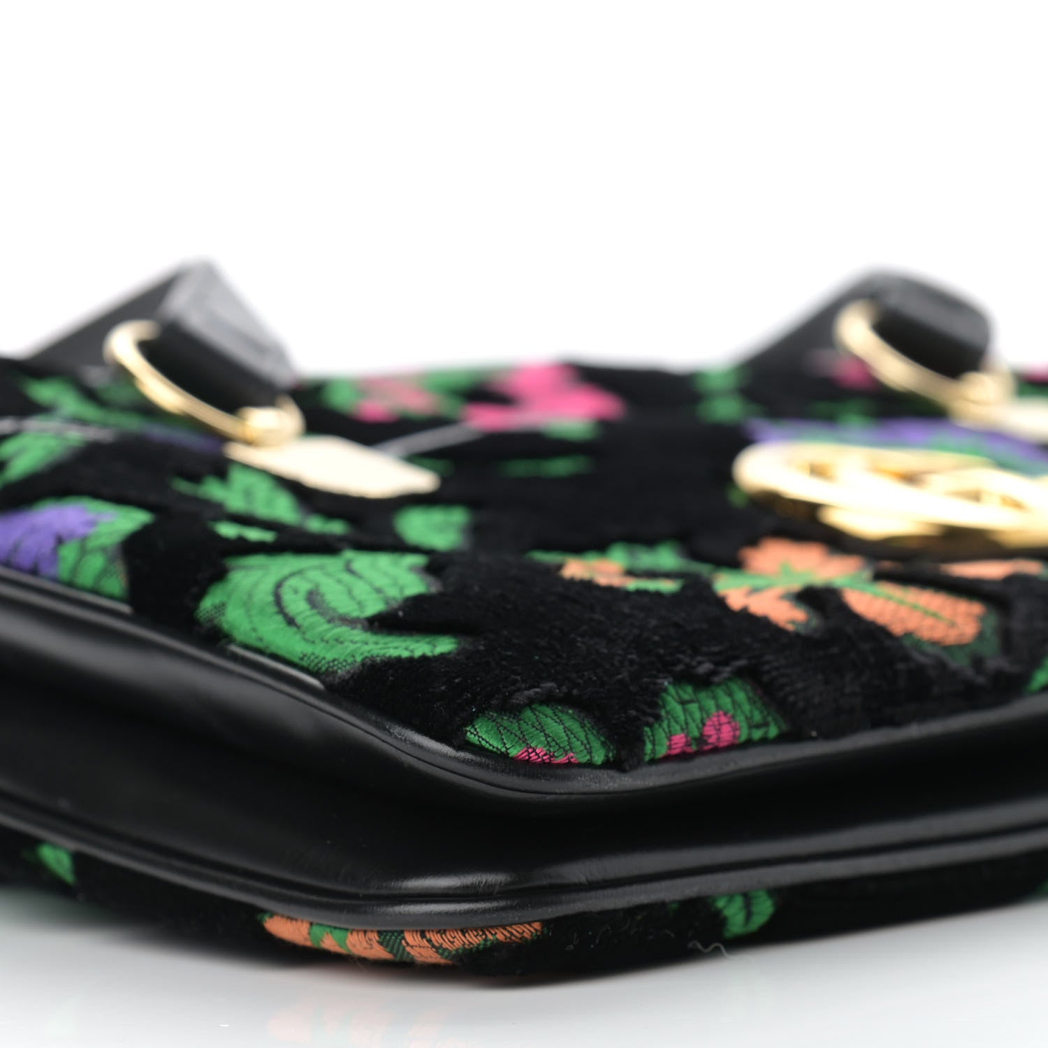 Gucci Velvet Jacquard Floral Embroidered Large Arli Top Handle Bag Black Green Multicolor 8 of 9