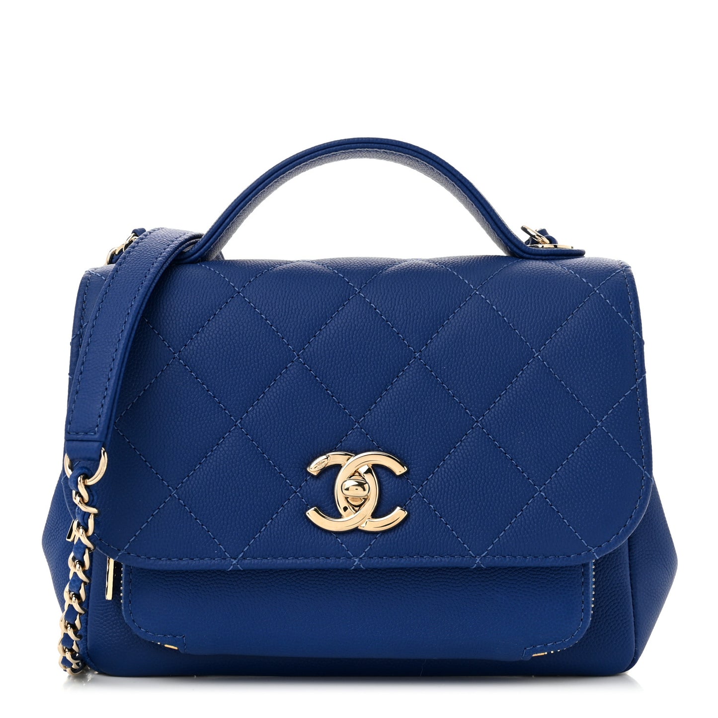 Caviar Quilted Small Business Affinity Flap Dark Blue
