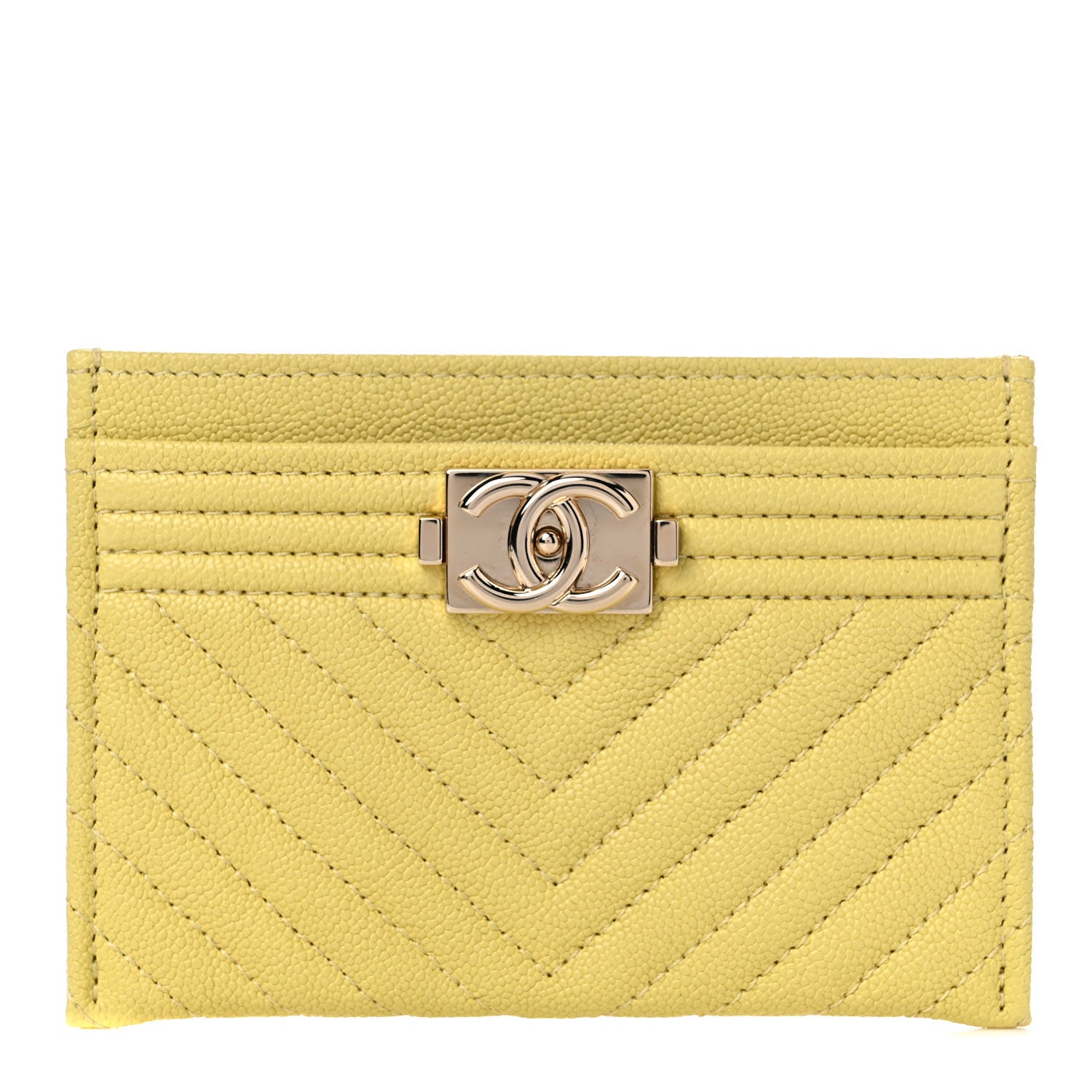 Chanel Caviar Chevron Quilted Boy Card Holder Yellow 1 of 8