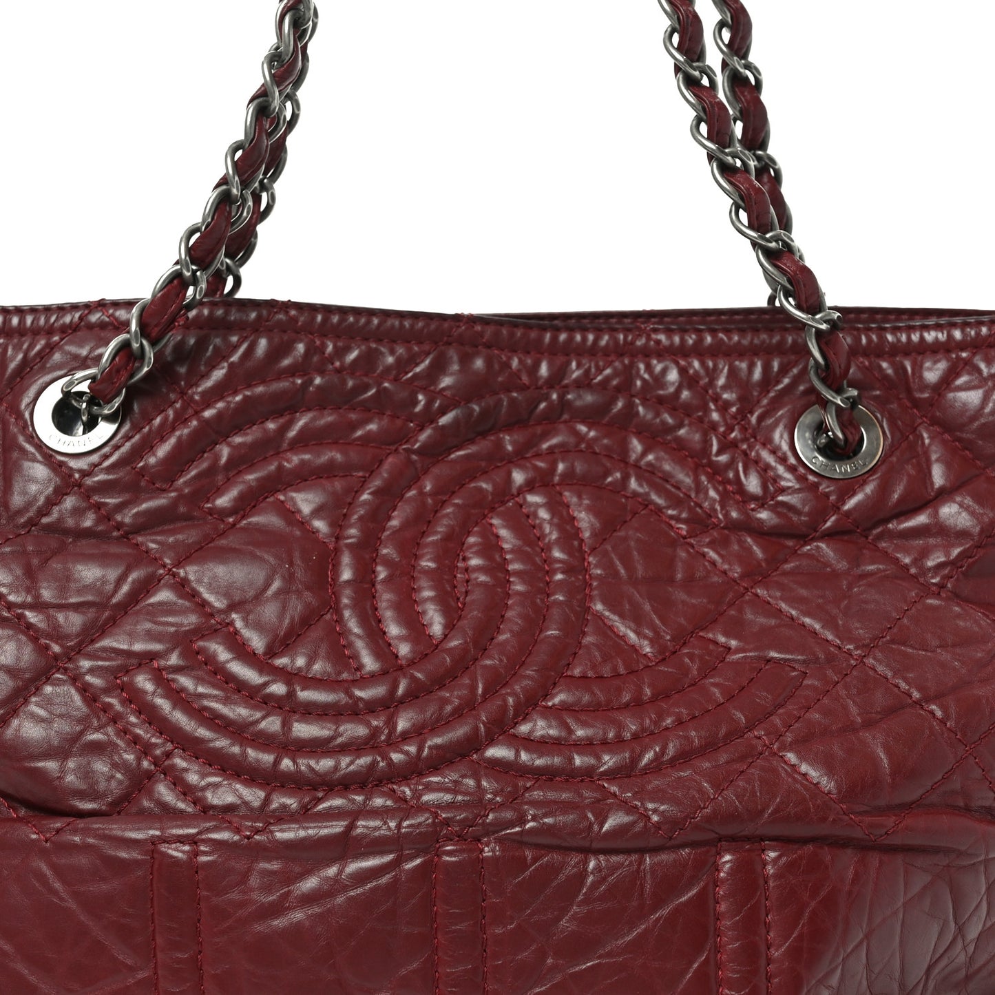 Aged Calfskin Small Shopping In Moscow Tote Burgundy
