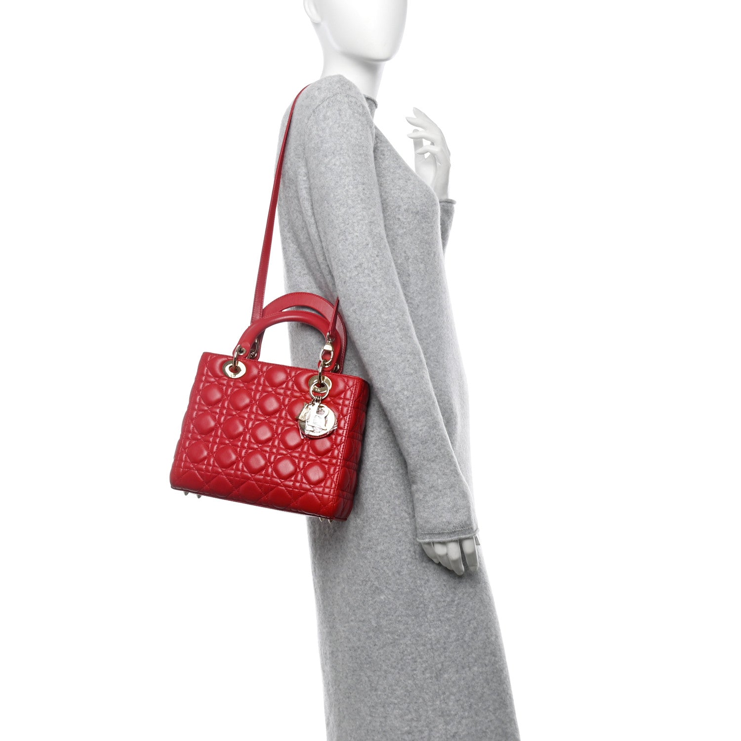 Christian Dior Lambskin Cannage Medium Lady Dior Red 2 of 12