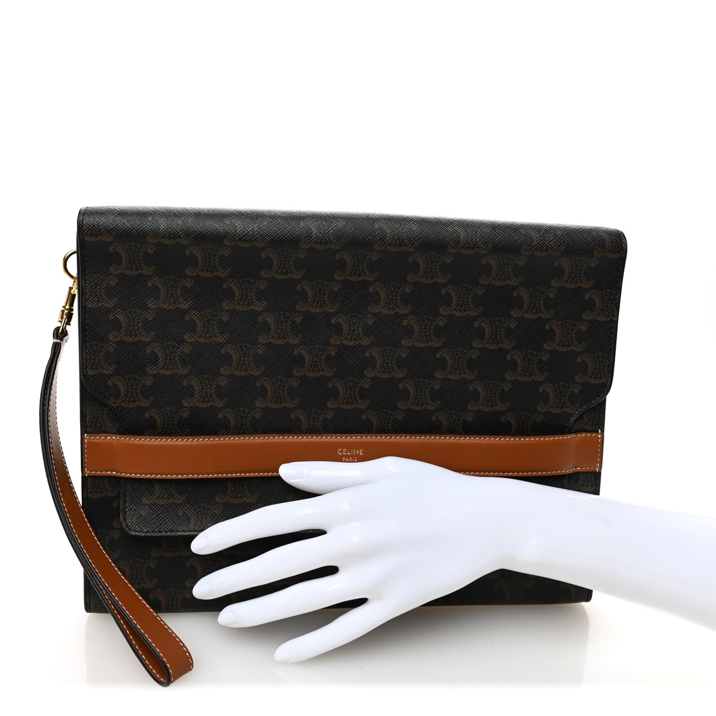 Triomphe Canvas Calfskin Flap Clutch