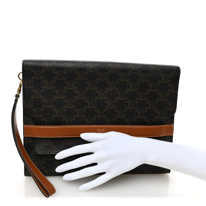 Celine Triomphe Canvas Calfskin Flap Clutch 2 of 8