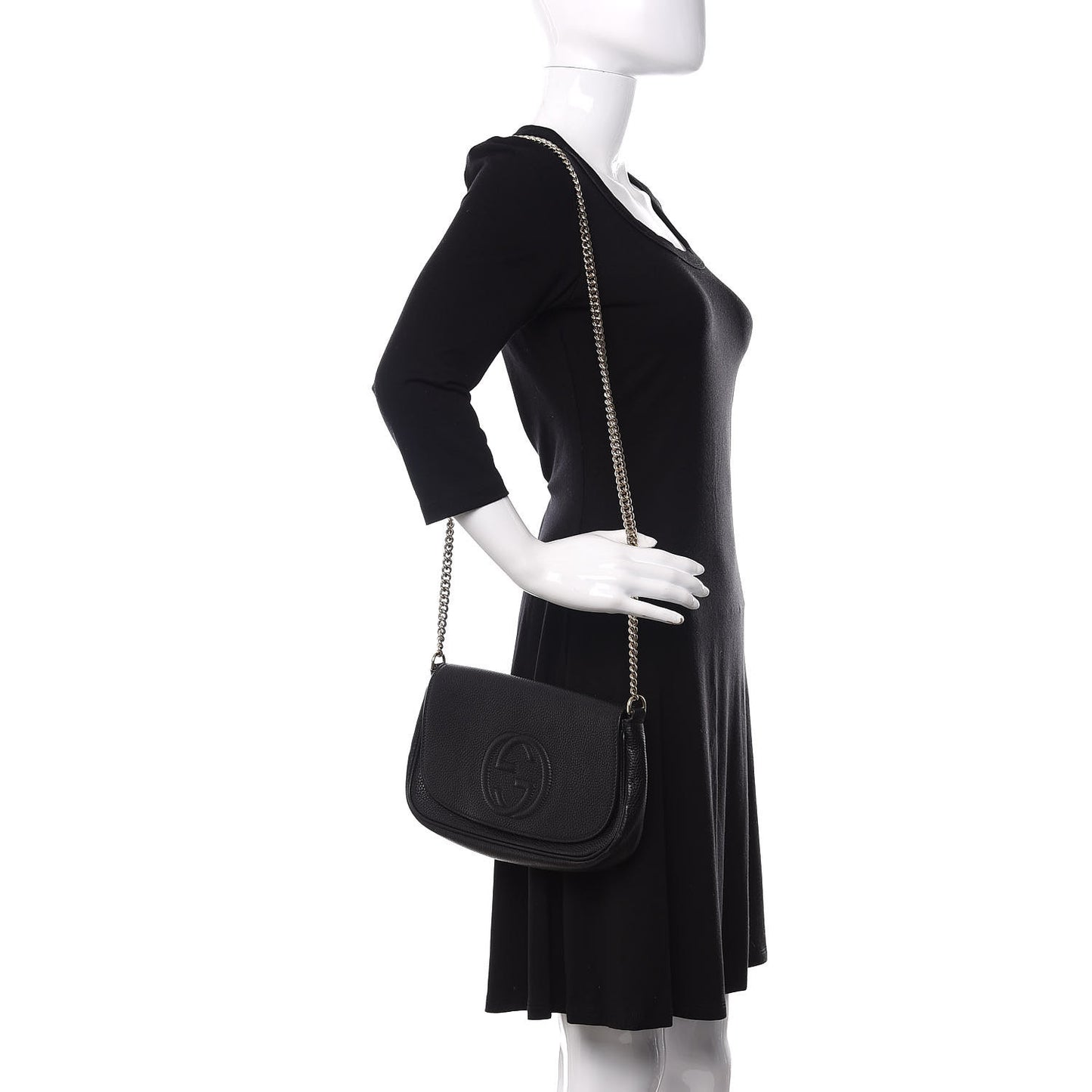 Pebbled Calfskin Medium Soho Flap Crossbody Black