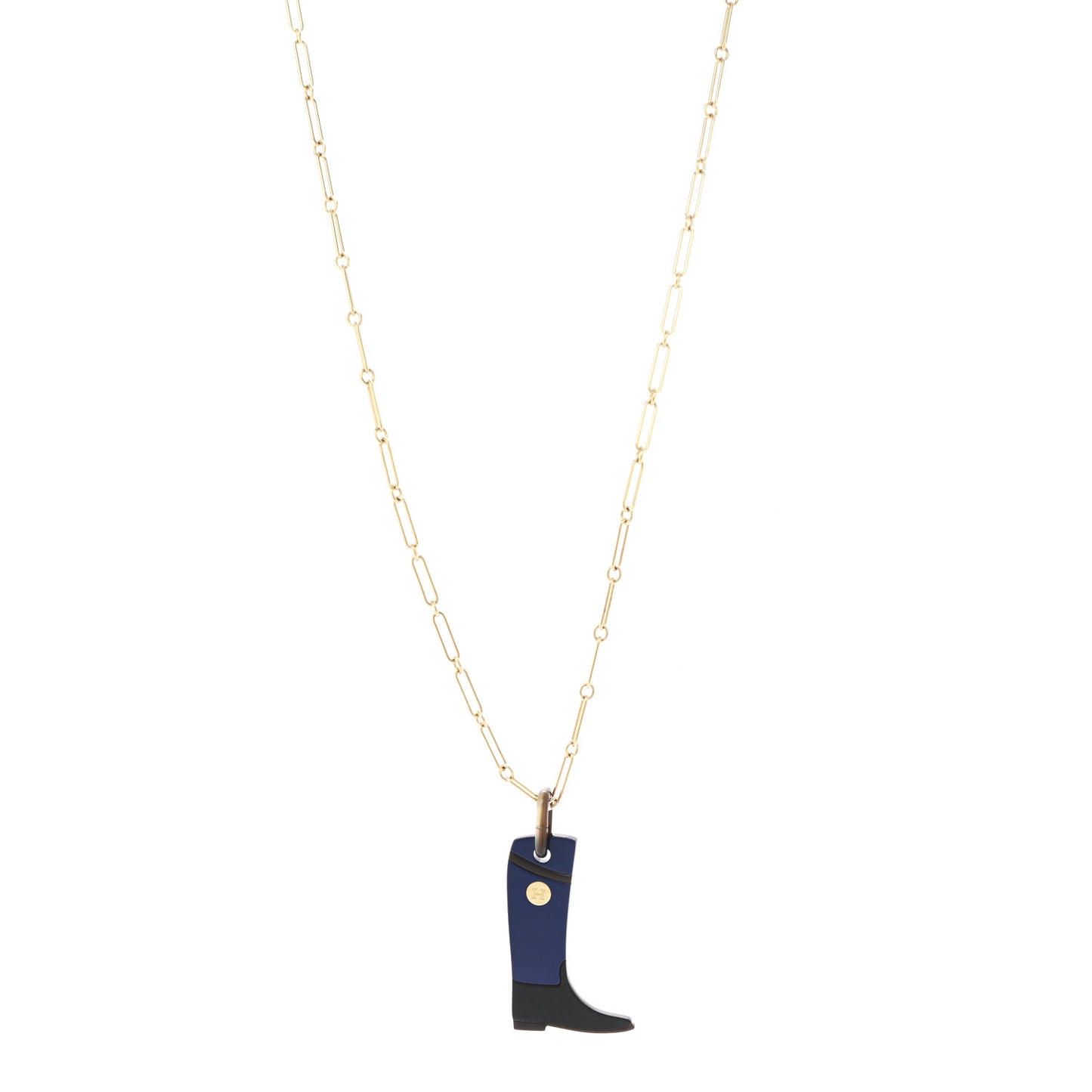 Permabrass Buffalo Horn Lacquered Boot Necklace Bleu Imperial Black